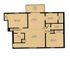 Elegant 2D floor plan showcasing 2 bedrooms, spacious living room, dining area, and kitchen with adjacent patio.