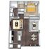 Modern 3D floor plan showcasing a luxurious one-bedroom apartment with open-concept living area, sleek kitchen, cozy dining space, stylish bathroom, and a serene balcony retreat.