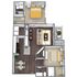 Charming 3D floor plan featuring 2 cozy bedrooms, elegant living area, modern kitchen, and ample storage space.