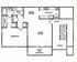 Inviting floor plan showcasing a modern 1-bedroom apartment with a spacious living room, dining area, well-equipped kitchen, and private patio or balcony.