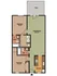Modern 2-bedroom, 2-bath apartment floor plan with a spacious open living/dining area, kitchen, and inviting patio.