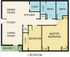 Contemporary floor plan featuring 2 bedrooms, spacious living and dining rooms, modern kitchen, laundry space, and two bathrooms. Includes a cozy balcony for outdoor relaxation.