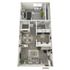 Modern 3D floor plan showcasing a spacious one-bedroom apartment with an open-concept living room, dining area, sleek kitchen, and a stylish bathroom.