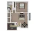 Modern 3D floor plan showcasing a cozy 1-bedroom layout with a stylish living room, compact kitchen, and inviting balcony.