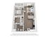 Chic 3D floor plan showcasing a cozy one-bedroom apartment with modern open-plan kitchen, stylish living area, and spacious balcony.