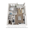 Modern 3D floor plan showcasing a cozy 1-bedroom apartment with a sleek kitchen, inviting living room, and a private balcony.