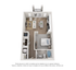 Modern 3D floor plan featuring a cozy 1-bedroom layout with an open-concept living area, sleek kitchen, and stylish bathroom. Includes a convenient in-unit washer and dryer.