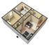 Modern 3D floor plan showcasing 2 cozy bedrooms, open living room, stylish dining area, and compact kitchen layout.