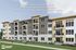 Elegant Hideaway Heights apartment exterior featuring modern architecture, lush greenery, and inviting balconies.