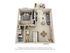 Elegant 3D floor plan with 1 bedroom, spacious living area, modern kitchen, and private balcony.