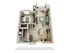 Chic 3D floor plan showcasing a modern 1-bedroom apartment with a cozy living room, fully equipped kitchen, and private balcony.