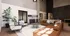 Contemporary open-plan living room with sleek furniture, natural light, and greenery.