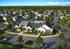 Charming suburban community with modern houses, lush greenery, and a sparkling pool area at the center.