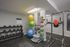 Modern fitness center with diverse equipment including dumbbells, stability balls, resistance bands, and a multi-use workout station, providing a comprehensive workout experience.