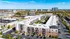 Dynamic aerial view of a modern apartment complex featuring spacious parking, vibrant communal areas, and scenic urban surroundings.