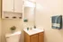 Bright and inviting bathroom showcasing a modern sink, elegant wooden cabinetry, and tasteful decor with green plant accents.