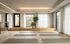 Bright and modern yoga studio with floor-to-ceiling windows, elegant potted plants, and neatly arranged exercise mats.