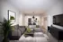 Modern open-concept living room with sleek kitchen, cozy seating area, and elegant decor, perfect for stylish apartment living.