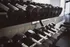 Modern gym featuring a sleek rack of black dumbbells, perfect for a dynamic workout experience.