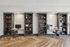 Elegant home office space with built-in bookshelves, modern desks, and warm wood flooring, perfect for productivity and style.