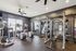 Modern fitness center with state-of-the-art cardio machines, weight bench, and abundant natural light.