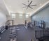 Spacious, modern gym with high ceilings, ample natural light, and a wide range of fitness equipment, including weights and machines.