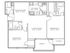 2D floor plan featuring 2 bedrooms, living room, dining area, kitchen, and porch.