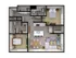 Chic 3D floor plan with 2 bedrooms, spacious open living area, and modern kitchen layout.