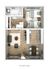 Modern 3D floor plan showcasing a cozy 1-bedroom apartment with open-concept living and dining areas, a sleek kitchen, and a pristine bathroom.