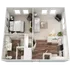 Modern open-concept floor plan featuring a spacious bedroom, cozy living area, sleek kitchen, and a stylish bathroom.