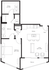 Contemporary floor plan with a spacious bedroom, open kitchen, cozy living area, and a private balcony.
