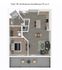 Contemporary one-bedroom, one-bathroom apartment layout, 849 sq. ft, highlighting an open-concept kitchen and living area, spacious bedroom, and private balcony.