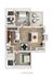 Modern floor plan showcasing two bedrooms, spacious living area, and sleek kitchen with contemporary amenities.