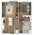 Modern 1-bedroom apartment floor plan featuring an open-concept living space, stylish kitchen, and spacious walk-in closet.