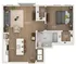 Modern floor plan showcasing a spacious open-concept living area, sleek kitchen with an island, cozy bedroom with walk-in closet, and stylish bathroom.