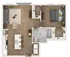Modern floor plan featuring a spacious living area, stylish kitchen, cozy bedroom with walk-in closets, and sleek bathroom.