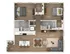 Chic floor plan showcasing 2 bedrooms with walk-in closets, 2 modern bathrooms, an inviting living space, and a stylish kitchen with a breakfast bar.