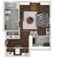 Modern floor plan with one-bedroom, elegant living space, stylish kitchen, and spacious bathroom, ideal for comfortable city living.