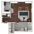 Chic and modern floor plan showcasing open-concept living space with a stylish kitchen, comfortable living area, and a spacious bath, perfect for contemporary living.