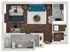 Contemporary 1-bedroom apartment floor plan featuring open living space, sophisticated kitchen, modern bath, and walk-in closet.