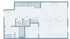 Modern studio floor plan with a spacious living area, open kitchen, and a well-appointed bathroom.