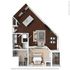 Contemporary 1-bedroom apartment floor plan featuring an open-concept living room, stylish kitchen with island, cozy bedroom, and modern bathroom layout.