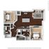 Charming 3D floor plan featuring two spacious bedrooms, modern open-concept living room, sleek kitchen with island, and two well-appointed bathrooms.