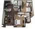 Modern 3D floor plan featuring 2 bedrooms, open-concept kitchen with breakfast bar, cozy living room, and 2 bathrooms.