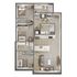 Modern 3-bedroom apartment floor plan with sleek open-concept kitchen, cozy living area, and elegant bathrooms.