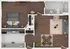 Chic apartment floor plan showcasing a cozy bedroom, luxurious bathroom, open-concept living and dining area with stylish furnishings, and a modern kitchen with sleek countertops.