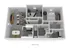 The Hive 3D floor plan showcasing a modern apartment with two cozy bedrooms, a spacious living area, and a sleek kitchen and dining space.