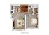 Modern floor plan showcasing 1-bedroom apartment with a cozy living room, elegant dining area, and well-equipped kitchen.
