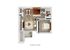 Modern floor plan featuring a cozy living room, open dining area, sleek kitchen, spacious bedroom, and private balcony.