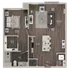 Chic floor plan with 1 bedroom, spacious living room, modern kitchen, and walk-in closet.
